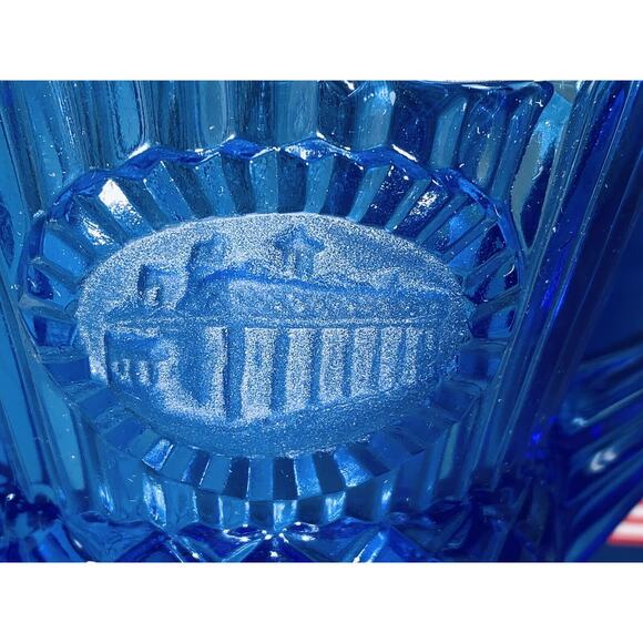 Avon Fostoria Blue The Mount Vernon Sauce Pitcher Candle Holder w Scented Candle - Picture 2 of 12